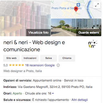 schermata di una scheda di attività locale su google ricerca