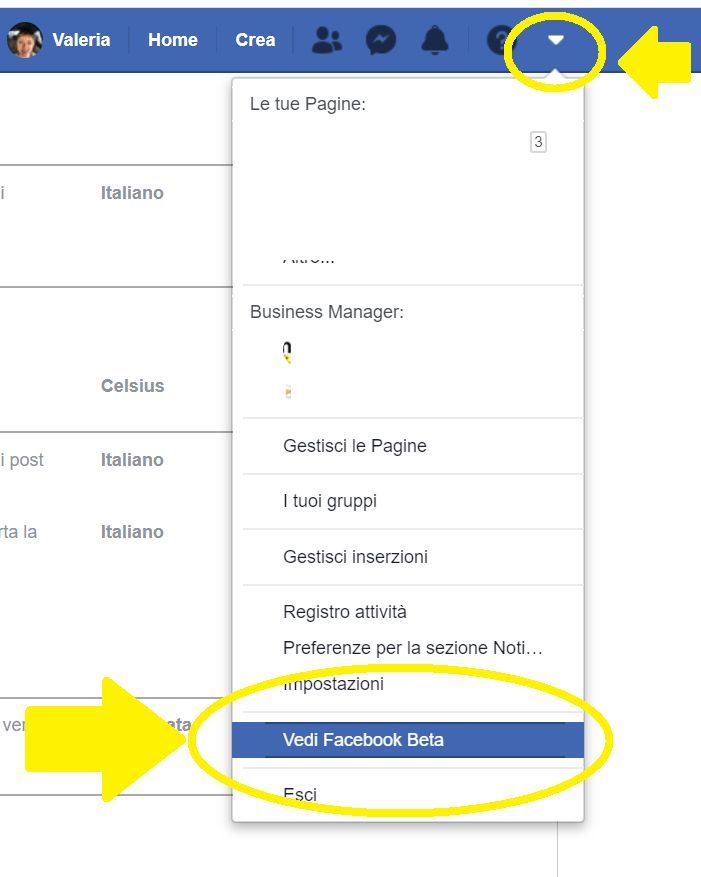 per scoprire facebook beta da PC si deve accedere alla sezione seetings 