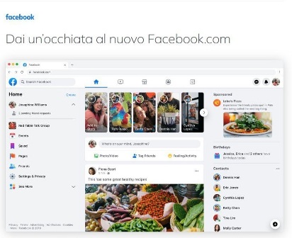 immagine schermata di anteprima del nuovo layout di FAcebook 2020