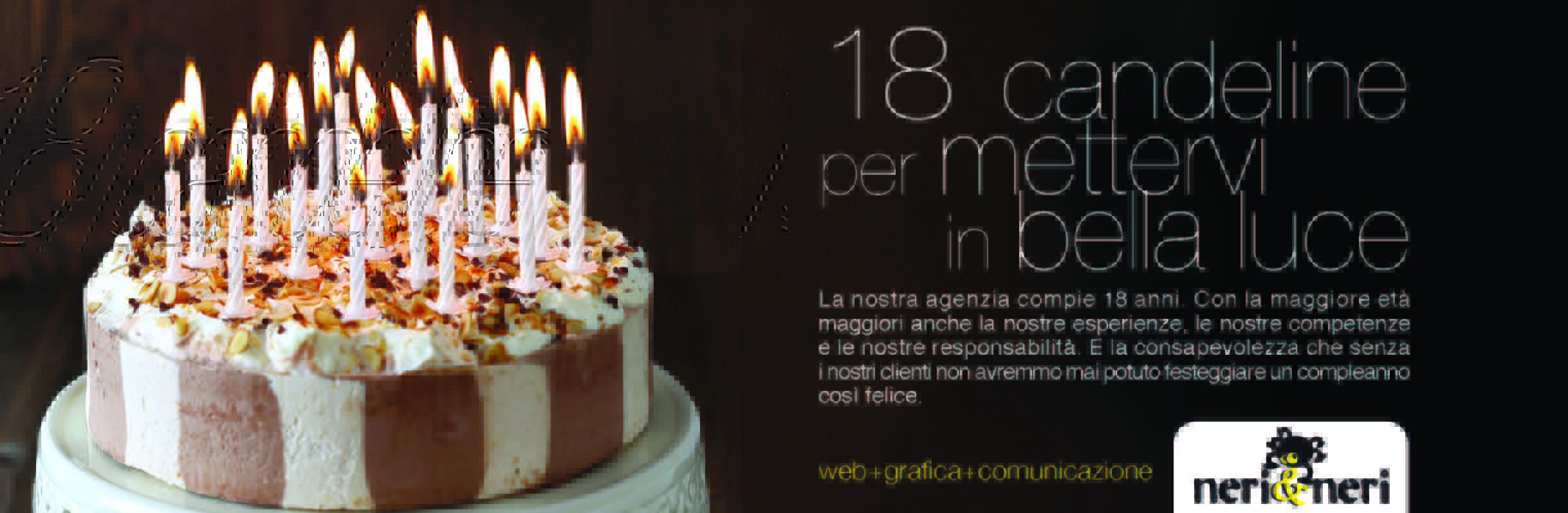 foto con una torta e 18 calendine per festeggiare i ì18 anni di attività della neri e neri comunicazione
