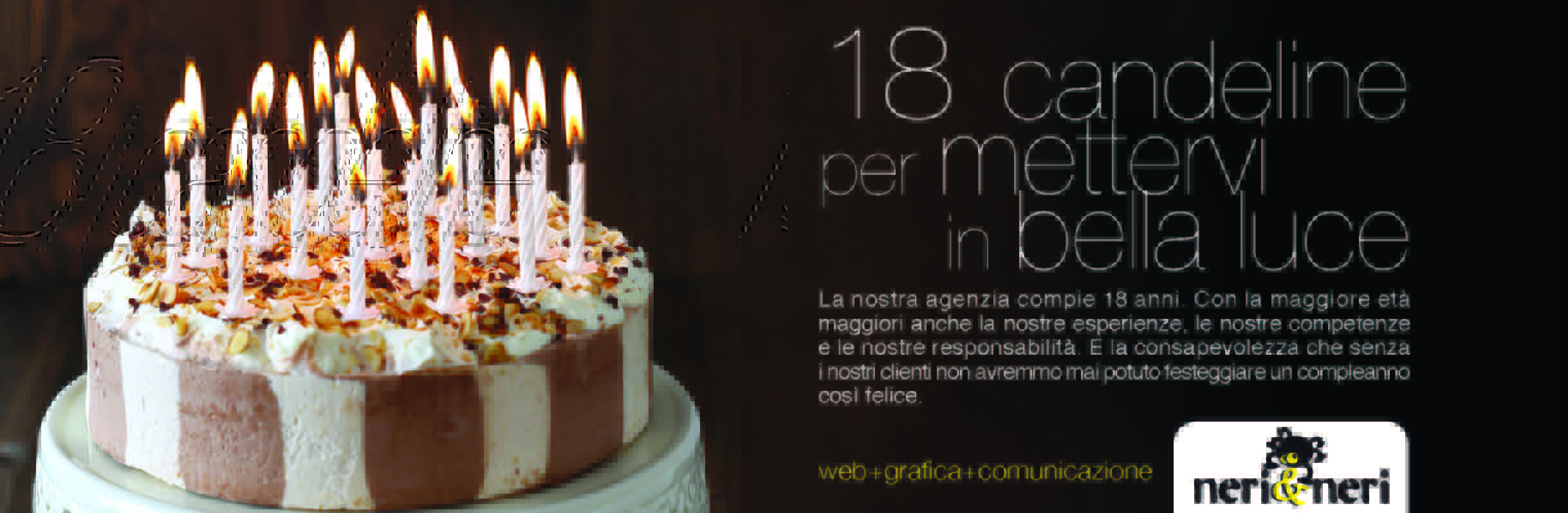 foto con una torta e 18 calendine per festeggiare i ì18 anni di attività della neri e neri comunicazione