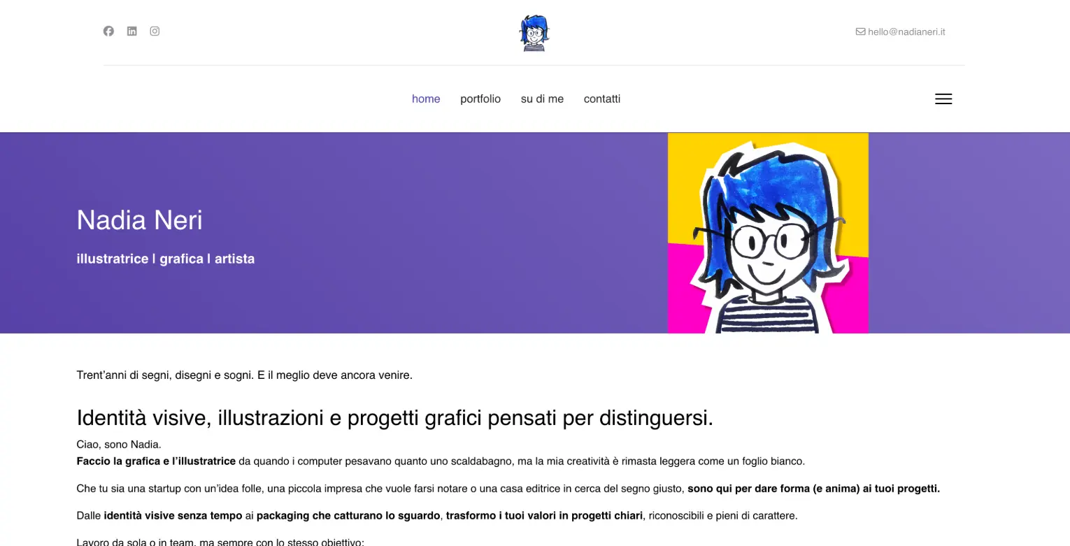 immagine home page del sito Nadia Neri realizzato con un cms